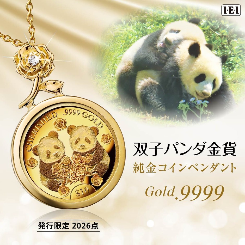 双子パンダコインペンダントスクウェア
