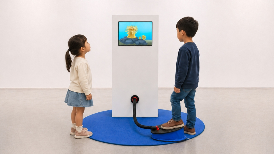 東京工芸大学インタラクティブメディア学科4年生5名が制作した作品「おさかな研究ラボ びっくりーず」