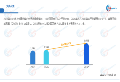 上記データは、QYResearch報告書「大麦若葉―グローバル市場シェアとランキング、全体の売上と需要予測、2026～2032」に基づく
