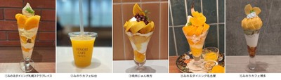 ①国産柿のパフェ 1,749円 ②国産柿のスムージー 759円③国産米粉のふわもちシフォンサンド ~国産柿~ 単品750円④国産柿のパフェ 2,189円 ⑤国産柿とピスタチオアイスのクリームパフェ 1,859円