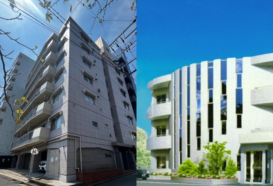 東日本橋防音実証施設外観&既存防音集合住宅外観