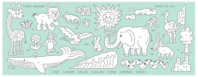 いきもの超ワールド展×松原光　手ぬぐい（塗り絵）