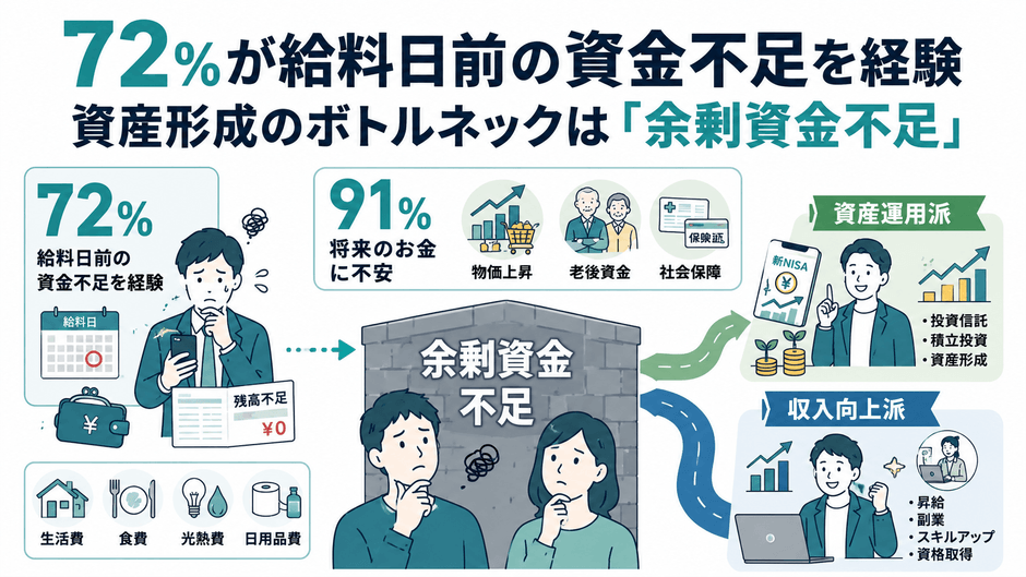 会社員300人調査|72%が給料日前の資金不足を経験