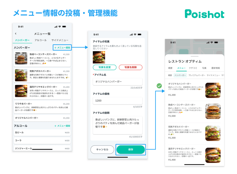 メニュー情報の投稿・管理機能