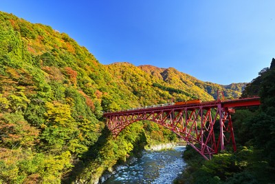新山彦橋を渡るトロッコ電車