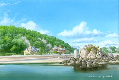 遠景の堂崎教会_山本二三_五島百景