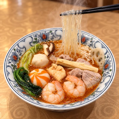 初【神奈川・横浜】三顧昌菜(サンコマオツァイ)・麻辣湯1辛　※一トッピング例です