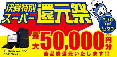 対象iiyama PCのご購入で最大5万円分相当を還元する「決算特別スーパー還元祭」を期間限定で開催！