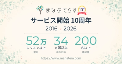 オンライン家庭教師「まなぶてらす」、サービス開始10周年──累計52万レッスン・世界34カ国以上の家庭に届けた10年間