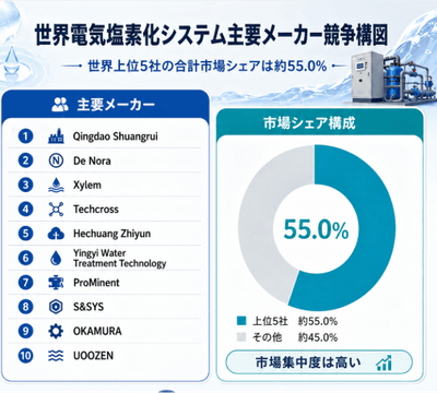 世界の電解塩素化システム市場トップ10メーカーランキングおよび市場シェア