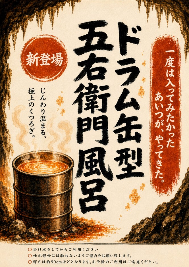 石洞・雪洞に導入した「ドラム缶型 五右衛門風呂」