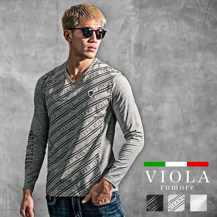 総柄切替Vネック長袖Tシャツ/VIOLA rumore