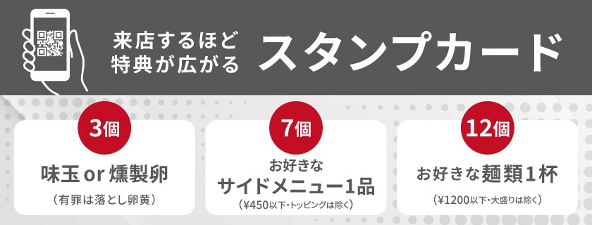 来店に応じて特典が広がるスタンプカード