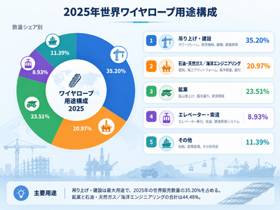 上記の図表/データは、QYResearchが2025年に実施したワイヤロープの川下用途構成に関する調査を基に整理したものです。
