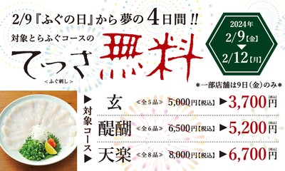 対象コースのてっさ(ふぐ刺し)が実質無料に!