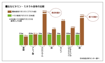 主なビタミン、ミネラル含有の比較