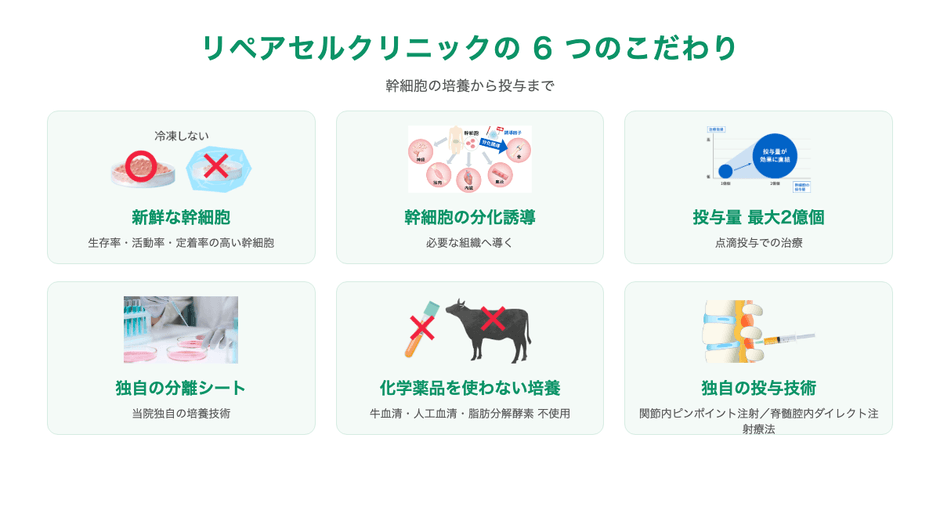 リペアセルクリニックの幹細胞治療 6つのこだわり