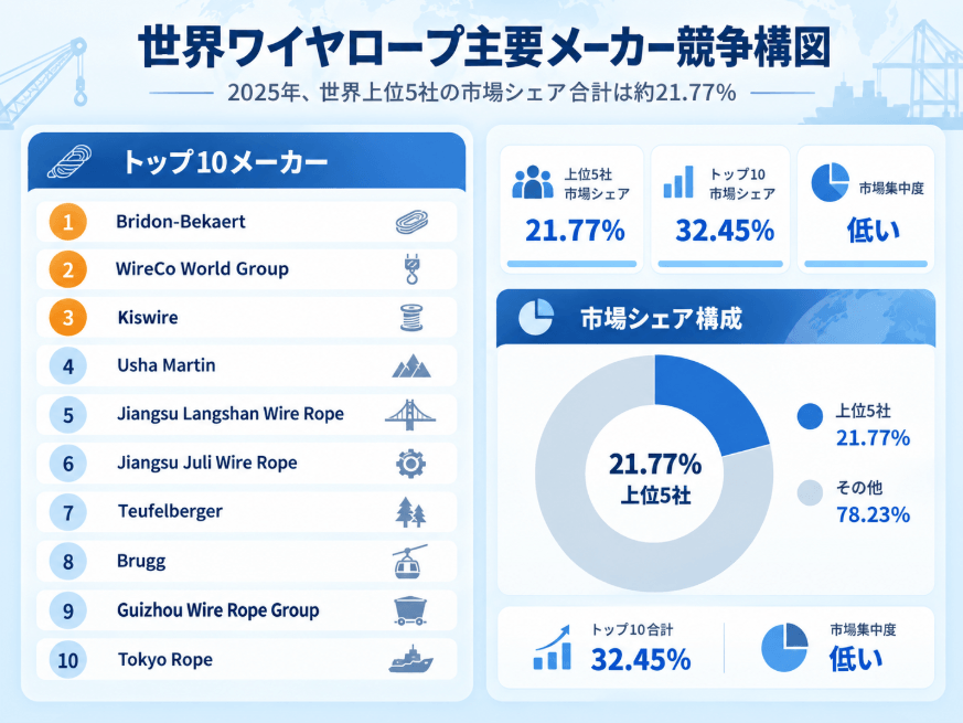 图. 世界ワイヤロープ市場 上位10社メーカーランキングおよび市場シェア(2025年調査データに基づく。最新データは当社の最新調査を参照)