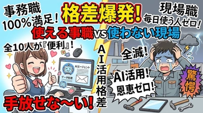【AI活用実態調査】事務職の10人中10人が「便利」と回答も、現場職では毎日使う人がゼロ――職種間で広がる“AI活用格差”