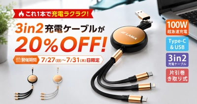 充電ケーブルの“ごちゃごちゃ問題”を解決。100W急速充電対応「3in2巻き取り式充電ケーブル」が登場