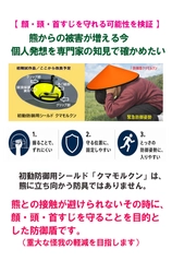 熊との突然の遭遇時に、顔・頭・首すじを
少しでも守る可能性を検証
初動防御補助具「クマモルクン」試作品開発プロジェクト、
クラウドファンディング開始