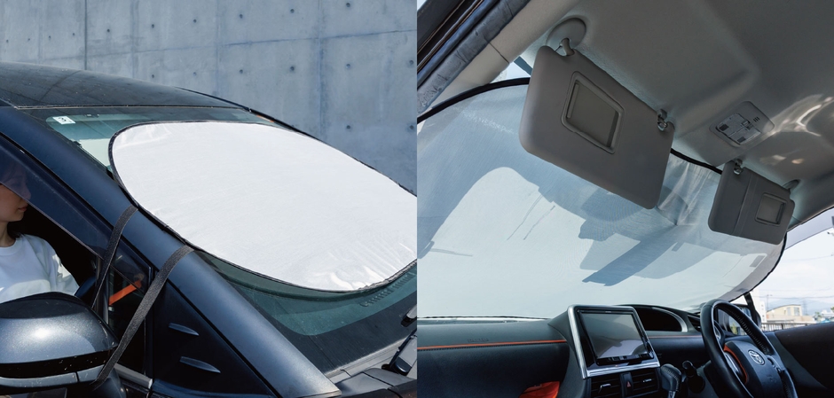 (左)車外に取り付けたイメージ　(右)車内に取り付けたイメージ