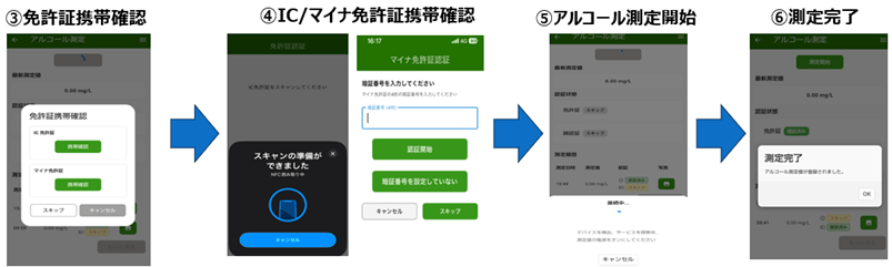 ＜スマホ側 顔認証・IC・マイナ免許証操作画面＞ 
