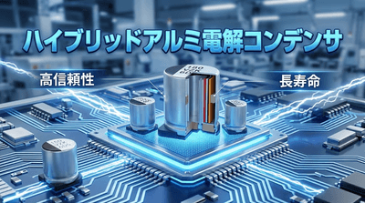 図. ハイブリッドアルミ電解コンデンサの製品画像