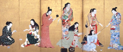 婦女遊楽図屏風（松浦屏風　左隻）