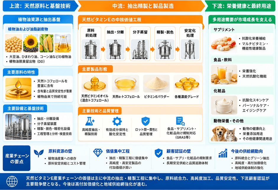 図. 天然ビタミンEの産業チェーン・サプライチェーン分析
