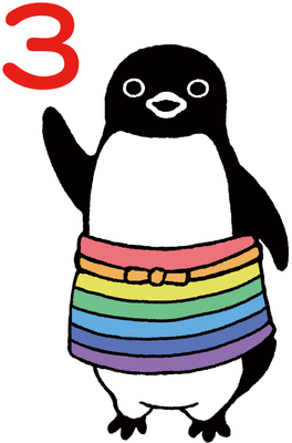 虹のエプロンのペンギン