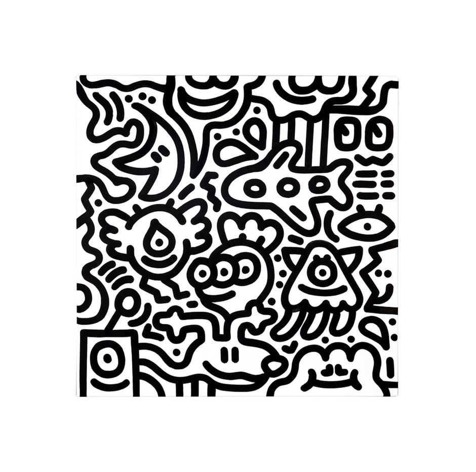 Mr.Doodle「Black & White #18」キャンバス・アクリル 100.0×100.0cm 落札予想価格300~400万円