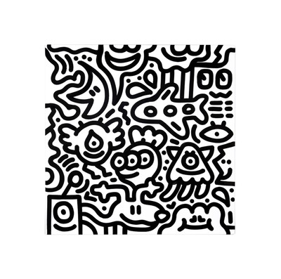 Mr.Doodle「Black & White #18」キャンバス・アクリル 100.0×100.0cm 落札予想価格300~400万円