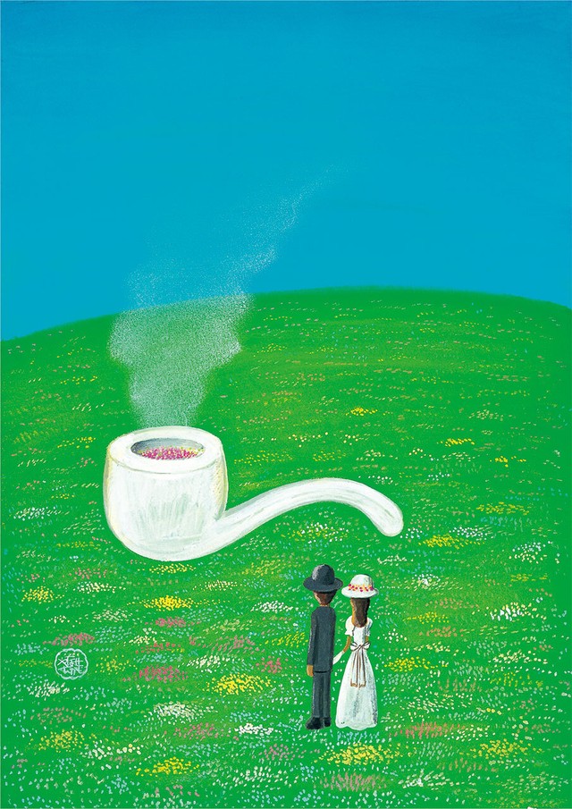 「詩とメルヘン」1979年4月号表紙絵「陽炎は春がくゆらすパイプのけむり」 (C)やなせたかし　(公財)やなせたかし記念アンパンマンミュージアム振興財団蔵