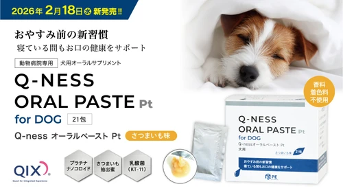おやすみ前の新習慣で、愛犬のお口の健康をサポート！犬用オーラルサプリメント『Q-nessオーラルペーストPt』新発売