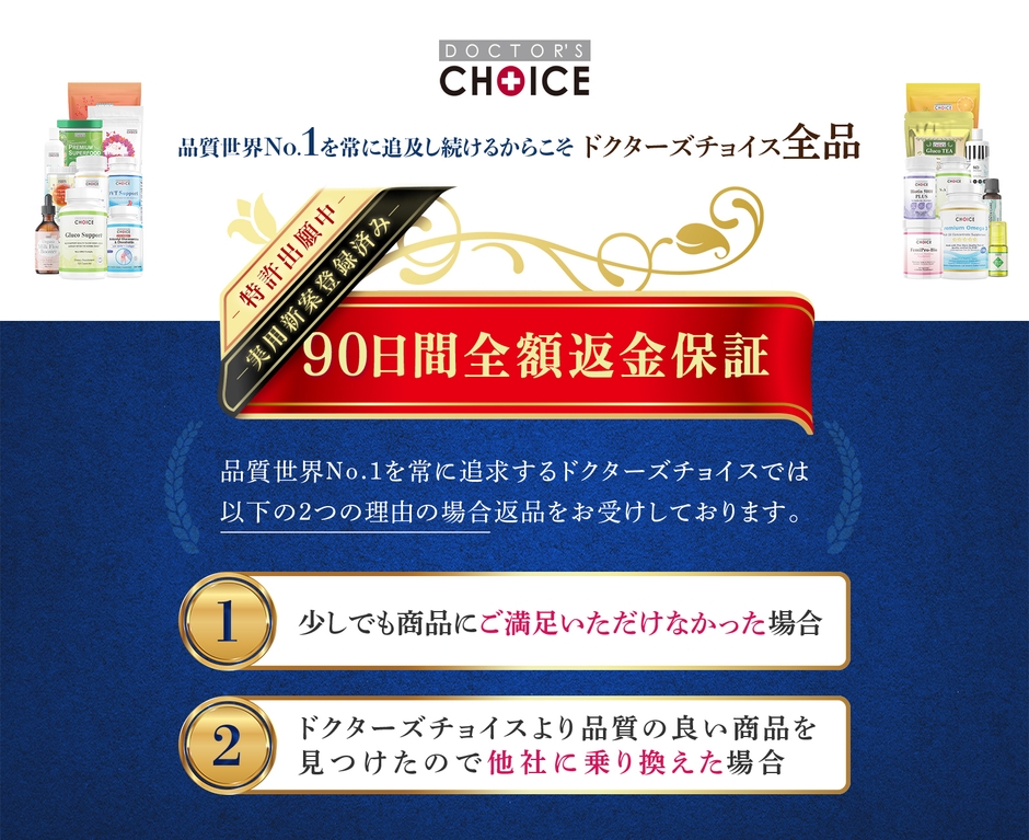 ドクターズチョイス「90日間全額返金保証」_特許出願中・実用新案権取得済み