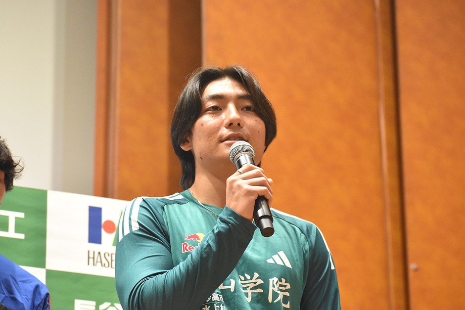 本大会へ向けての意気込みを語る、青山学院大学陸上競技部の池澤悠冬主務