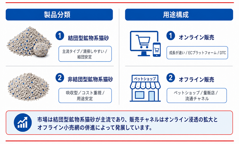 図. 鉱物系猫砂の製品分類と用途構成