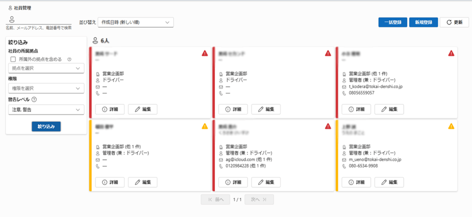 ＜過労運転防止リスク管理画面＞