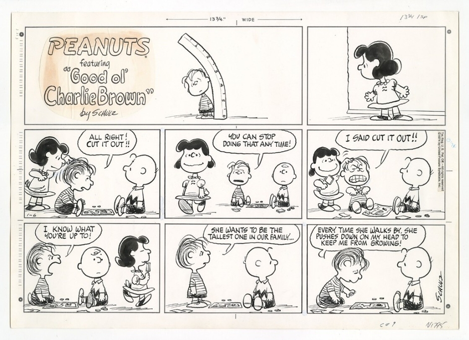 「ピーナッツ」原画 1974年1月6日(c) Peanuts Worldwide LLC