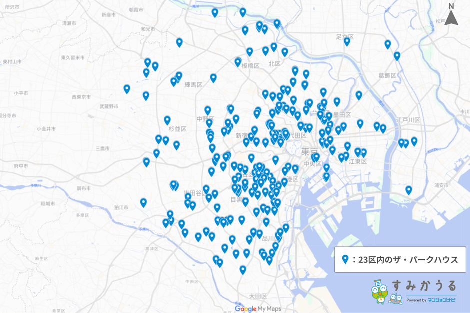 図1：23区内のザ・パークハウス所在地（2026年2月 マンションナビ調べ）