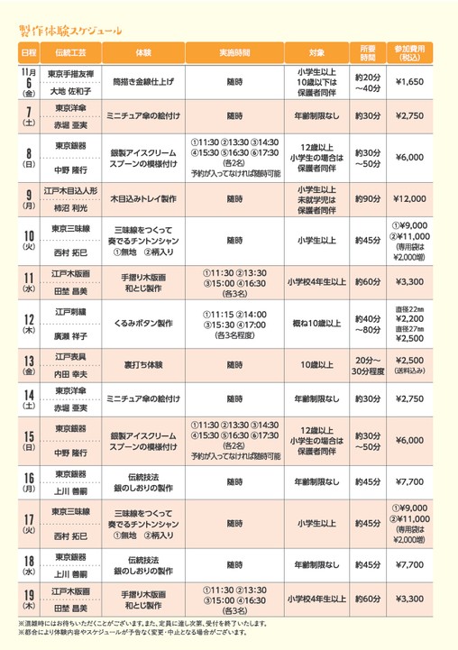 製作体験の日程