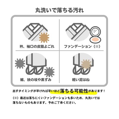 （※）最近は落ちにくいファンデーションも多いため、丸洗いでは落ちないものもあります。予めご了承ください。