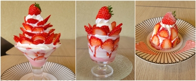 左から)いちごな至福パフェ・いちごなチーズドーム・いちごなミニパフェ