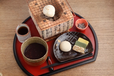 【季節限定】路地裏カフェの京都の甘味処カフェ「eXcafe京都嵐山本店」にて七輪で焼く冬季限定「ほっこり、ぜんざいセット」販売開始　福井のeXcafe吉崎鳳凰閣でも提供