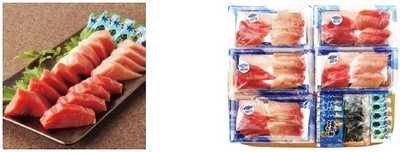 近大マグロ お刺身セット（左）、近大マグロの丼の具セット（右）
