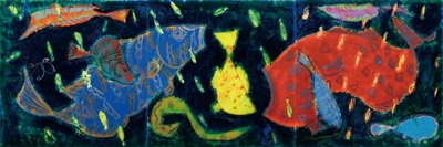 ガラス絵「魚たち」