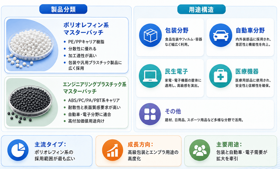図：マットエフェクトマスターバッチの製品分類と用途構造